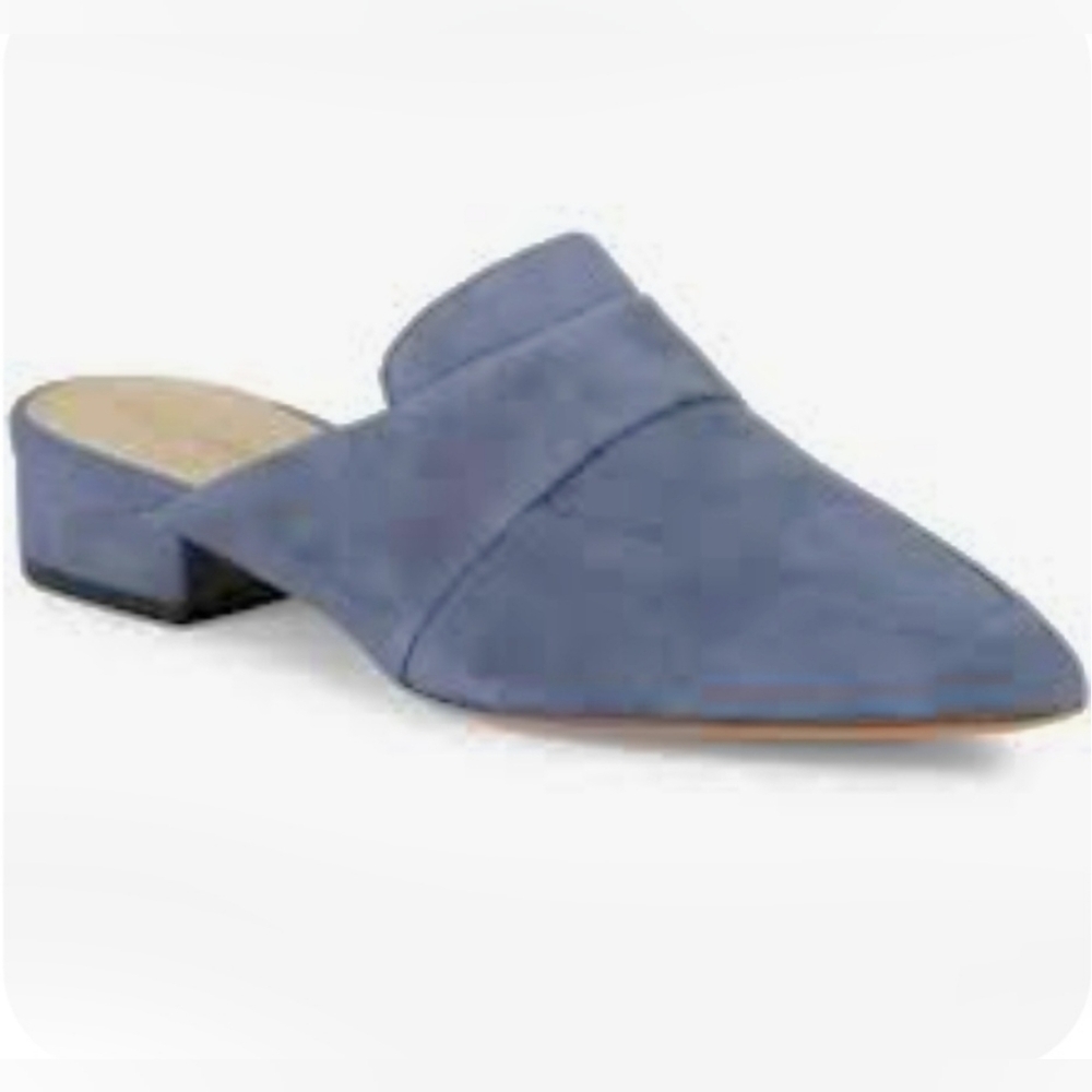Cole Haan Marlee Blue Gray Suede Leather Pointed Closed Toe Mule Slide Size 6.5